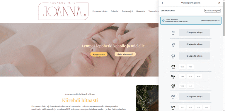 Kauneuspiste Joanna – Phorest-ajanvarauksen käyttöohje