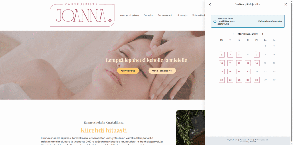 Ajanvaraus Phorestissa – ohje Kauneuspiste Joannan asiakkaille