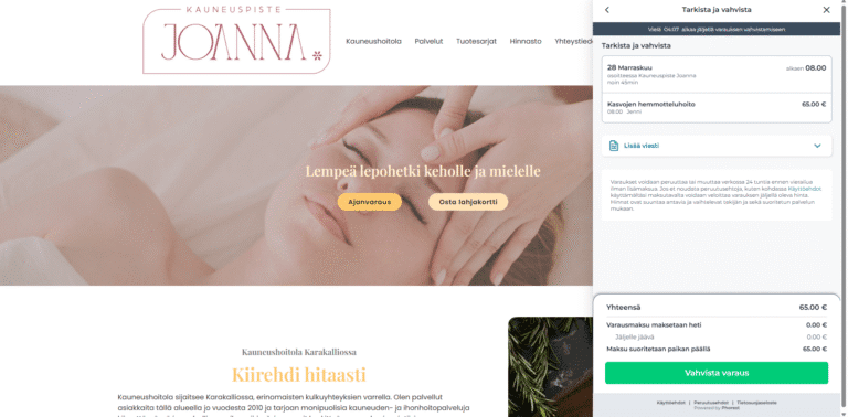 Kauneuspiste Joanna – Phorest-ajanvarauksen käyttöohje